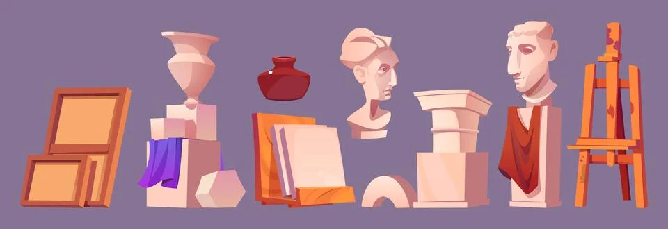 Art studio interior elements cartoon set Stock Illustration