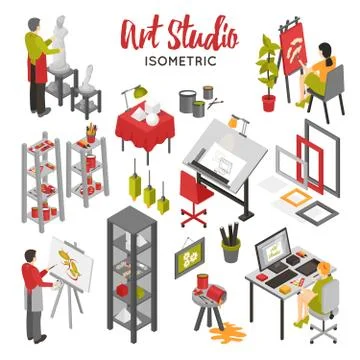 Art Studio Isometric Set Stock Illustration