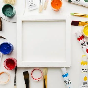 Art studio items copy space frame. High quality photo Stock Photos
