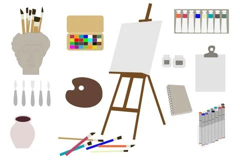 Art studio painting tools set Stock Illustration