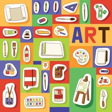 Art studio seamless pattern vector studying in art-school with artist tools 스톡 일러스트