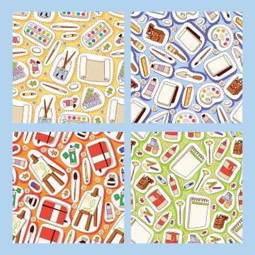 Art studio seamless pattern vector studying in art-school with artist tools Stock Illustration