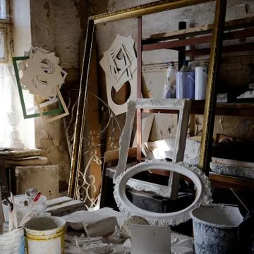 Art studio storeroom and workshop Stock Photos