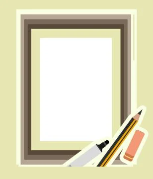 Art Studio. Vector. Studio symbol. Frame with white paper, felt-tip pen, penc Stock Illustration
