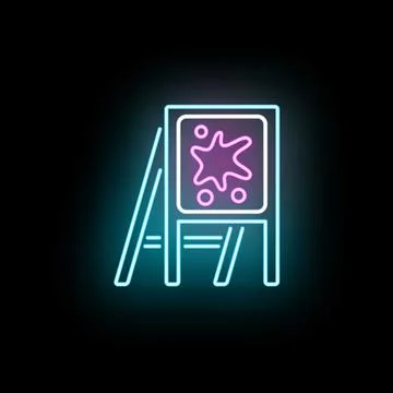 Art studio workshop easel with colorful paint splash neon sign Stock Illustration