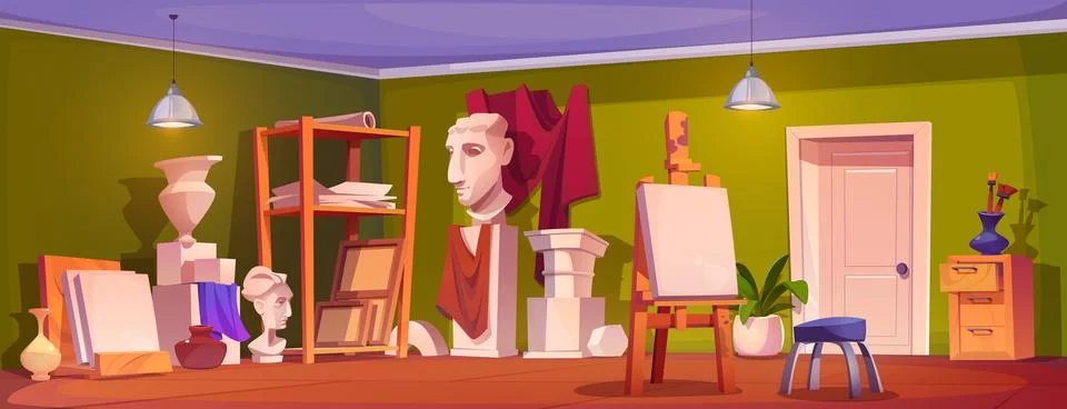 Art studio workshop interior with painting tools 스톡 일러스트