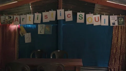 Art Supplies Display in Rustic Himalayan Classroom Stock Footage 336532256