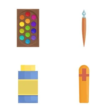 Art supplies vector set, paint, brush, glue, marker Stock Illustration