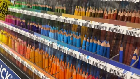 Art Supply Store - Interior - Colored Pencils Stock Footage 245564379