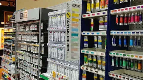 Art Supply Store - Paint Section - Pan - Art Supplies Video stock 91562988