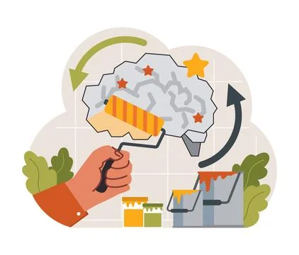 Art therapy. Character developing a creativity. Self-expression idea. Stock Illustration