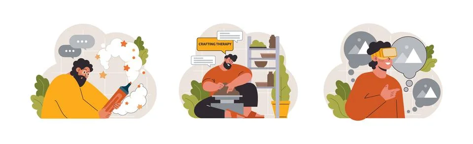 Art therapy set. Character developing a creativity. Self-expression idea. Stock Illustration