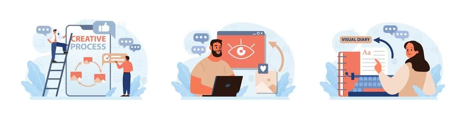 Art therapy set. Character developing a creativity. Self-expression idea. Illustrazione stock