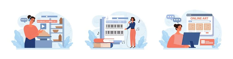 Art therapy set. Character developing a creativity. Self-expression idea. Illustrazione stock