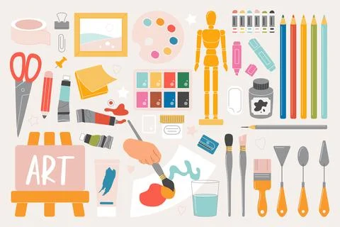 Art Tools and Supplies Vector Set Stock Illustration