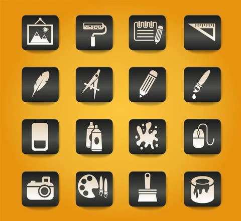 Art tools icon set Stock Illustration