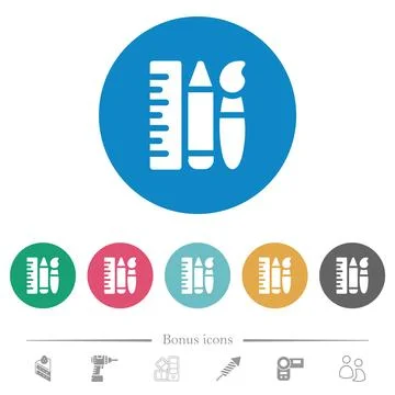 Art tools solid flat round icons Stock Illustration