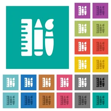 Art tools solid square flat multi colored icons Stock Illustration