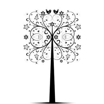Art Tree and Birds Stock Illustration