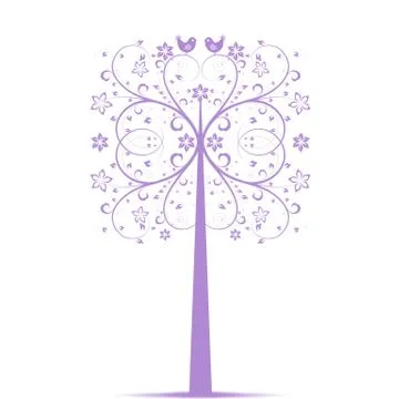 Art Tree and Birds Stock Illustration