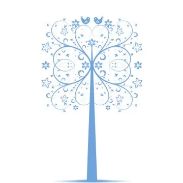 Art Tree and Birds Stock Illustration