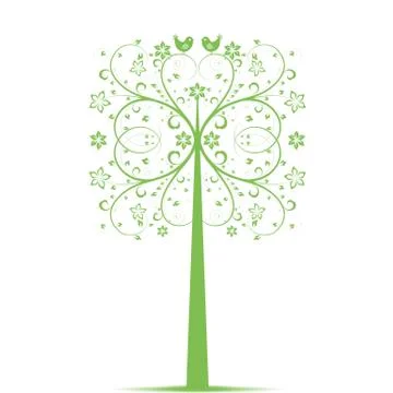 Art Tree and Birds Stock Illustration