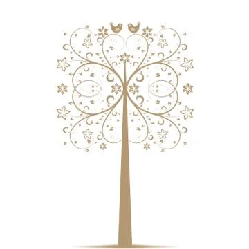 Art Tree and Birds Stock Illustration