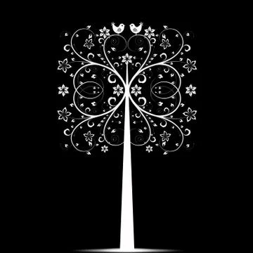 Art Tree and Birds Stock Illustration