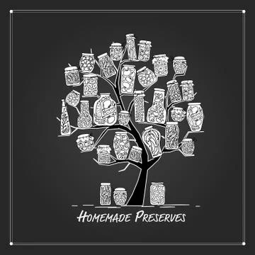Art tree with pickle jars for your design Stock Illustration