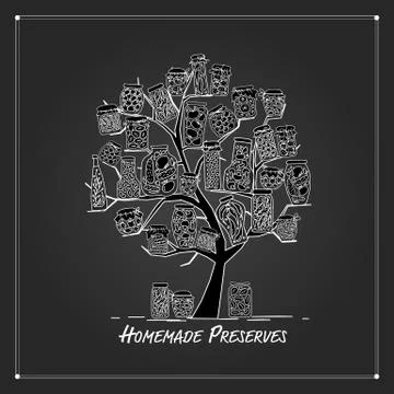 Art tree with pickle jars for your design Stock Illustration
