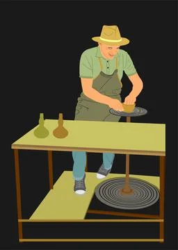 Art work man sculptor hand made pottery Stock Illustration