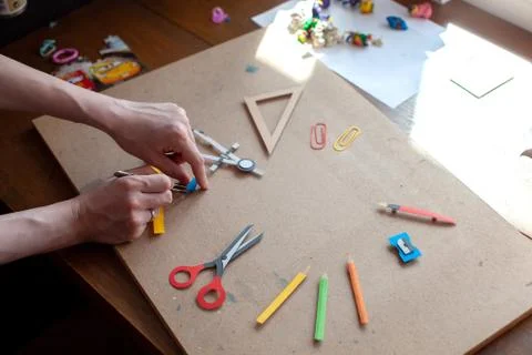 Art workplace, craft work. Stock Photos