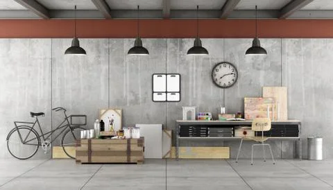 Art workshop in a loft Stock Illustration