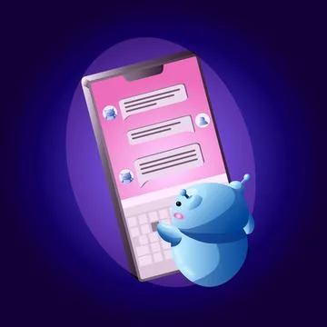 Arteficial Intelligence robot with smartphone Stock Illustration