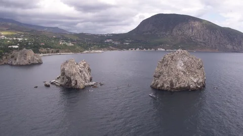 Artek - flight around rock on Black sea, Crimea, Gurzuf Видео 123779271