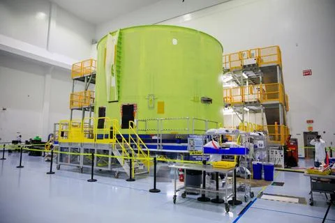 Artemis III Engine Section Photo Op. The engine section for NASAs 库存照片