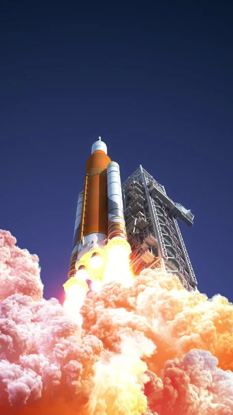 Artemis rocket lifting off from the launch pad Stock Footage 341347598