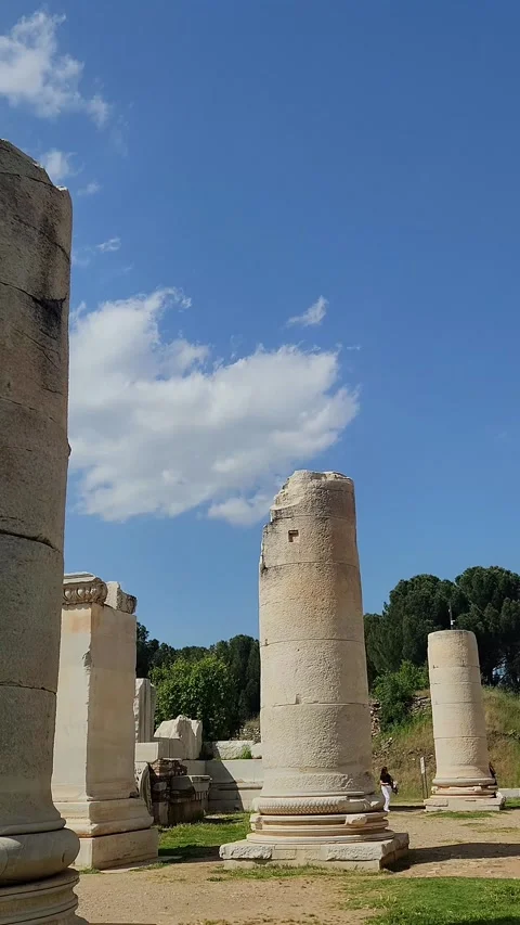 Artemis Temple Ancient Columns in Sardis, Turkey Stock Footage 337793742