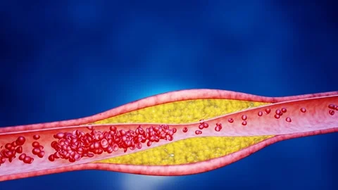 Artery narrowing due to cholesterol deposits, fast food intake, high-sugar bever Stock Footage 258092200