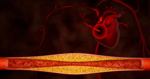 Artery narrowing due to cholesterol deposits, fast food intake, high-sugar bever Stock Footage 281768077