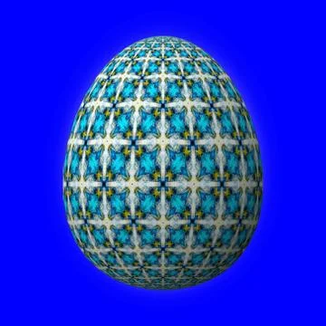 Artfully designed and colorful easter egg, 3D illustration on blue background Stock Illustration
