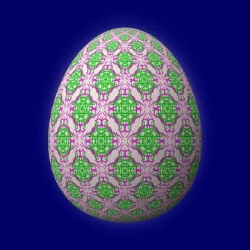 Artfully designed and colorful easter egg, 3D illustration on blue background Stockillustratie
