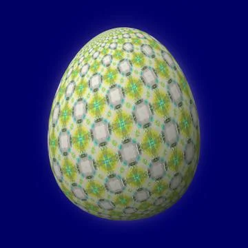 Artfully designed and colorful easter egg, 3D illustration on blue background Stock Illustration