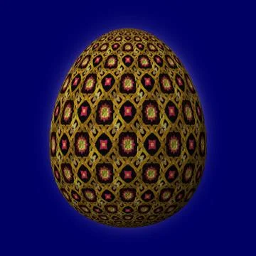 Artfully designed and colorful easter egg, 3D illustration on blue background イラスト素材