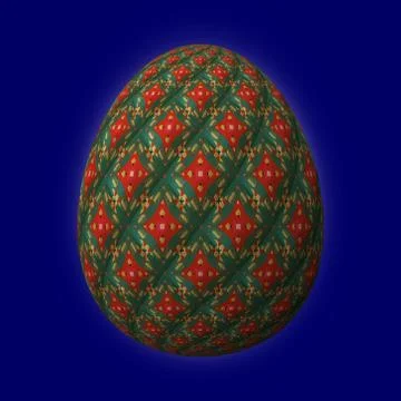 Artfully designed and colorful easter egg, 3D illustration on blue background Illustrazione stock