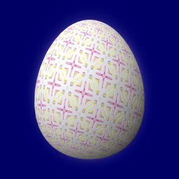 Artfully designed and colorful easter egg, 3D illustration on blue background 스톡 일러스트