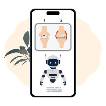 Arthritis diagnosis app interface with robot assistant and joint diagrams o.. 스톡 일러스트
