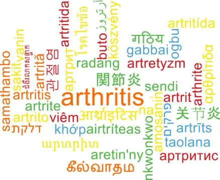 Arthritis multilanguage wordcloud background concept Stock Illustration