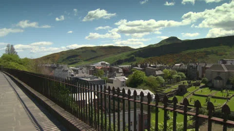 Arthurs seat over railing Stock Footage 24673145