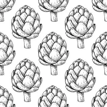 Artichoke hand drawn vector seamless pattern. Isolated Vegetable engraved style Illustrazione stock